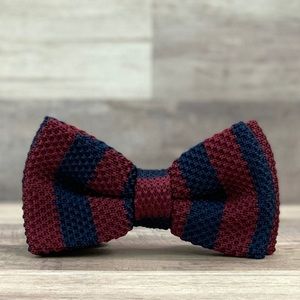 Men’s Burgundy & Navy Bold Stripe Knit Bow Tie